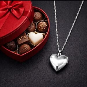 High Polish Heart Pendant Necklace 22” Sterling Silver Chain Valentine's Day Gif